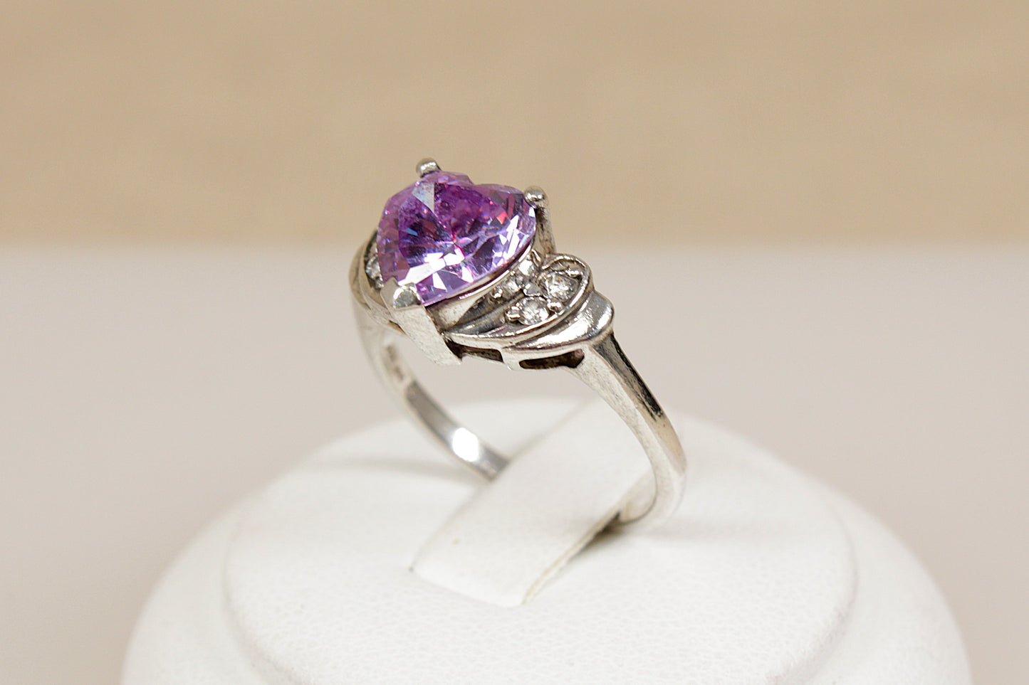 Silver Amethyst Colour Crystal Ring