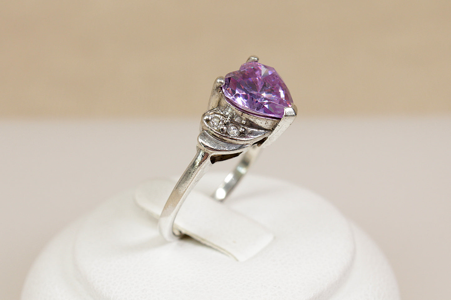 Silver Amethyst Colour Crystal Ring