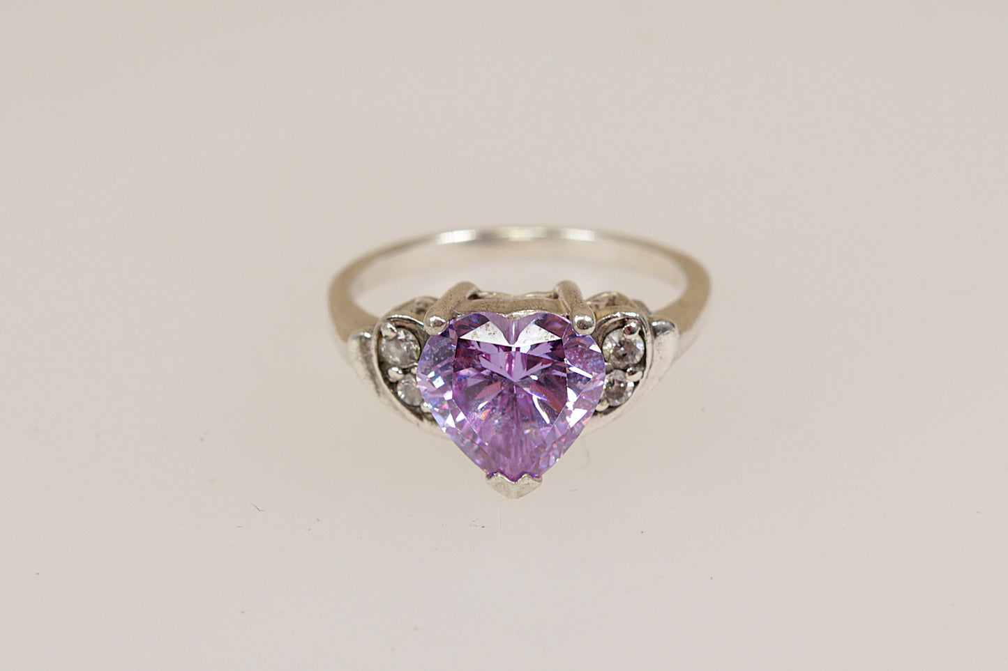 Silver Amethyst Colour Crystal Ring
