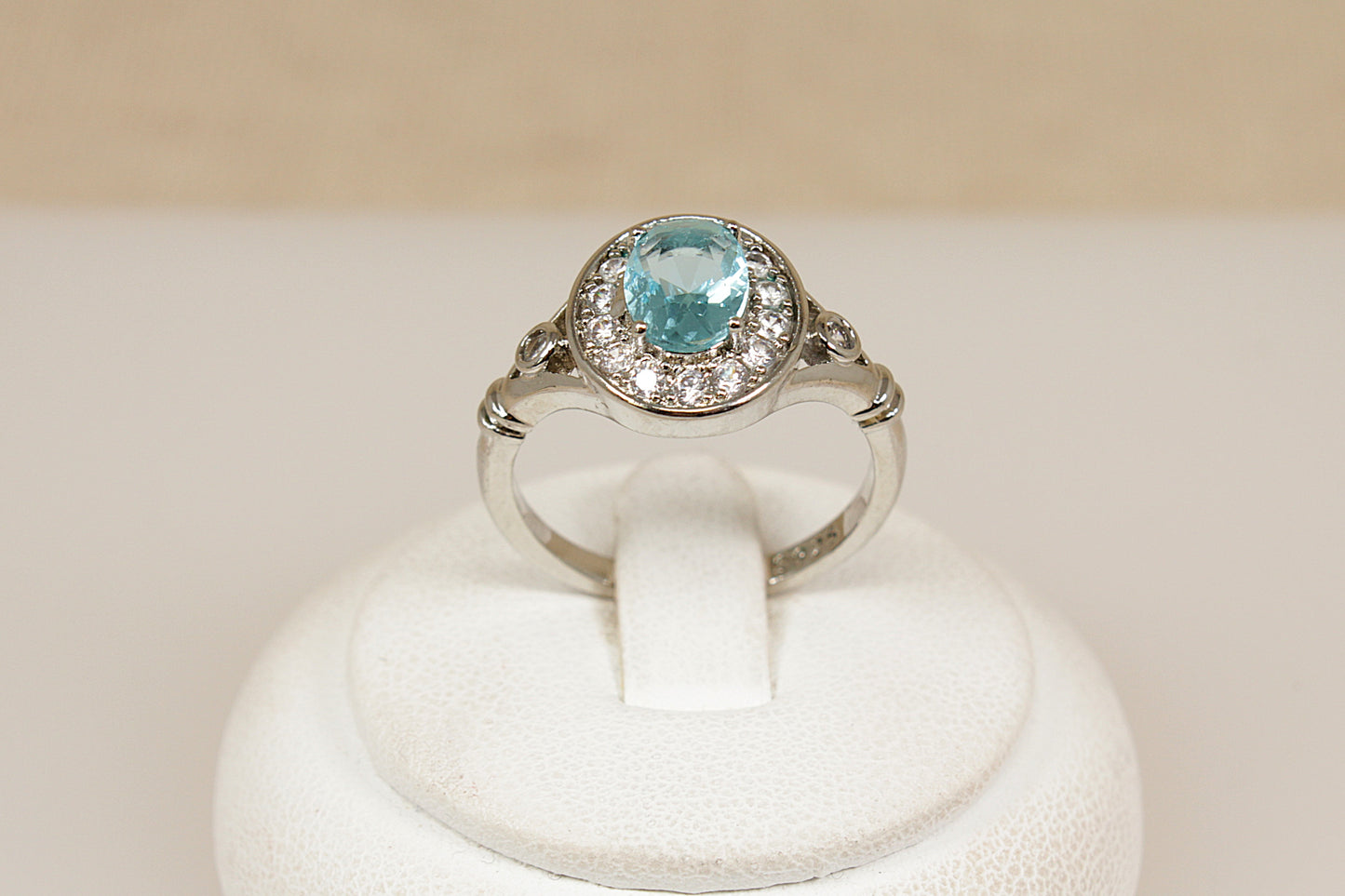 Silver Blue and White Crystal Statement Ring