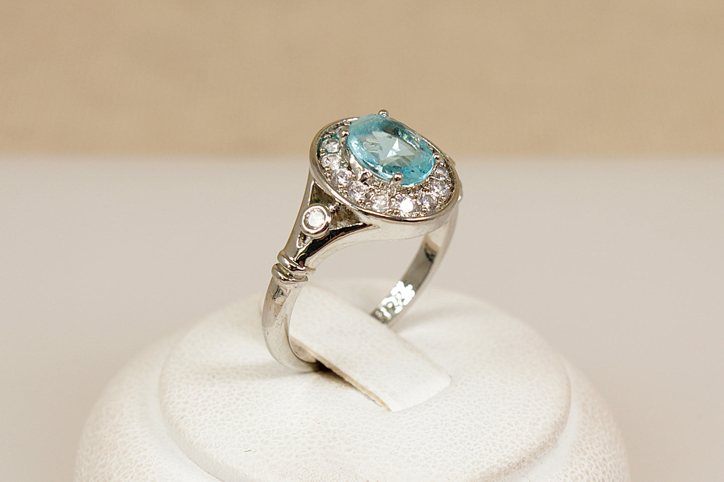 Silver Blue and White Crystal Statement Ring
