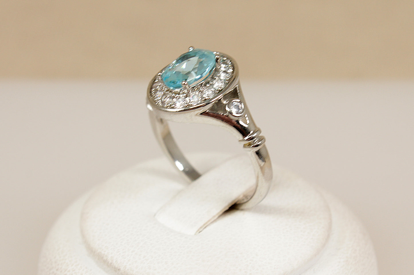 Silver Blue and White Crystal Statement Ring