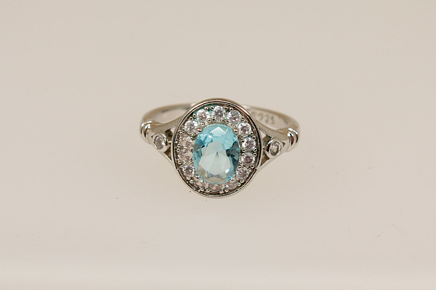 Silver Blue and White Crystal Statement Ring