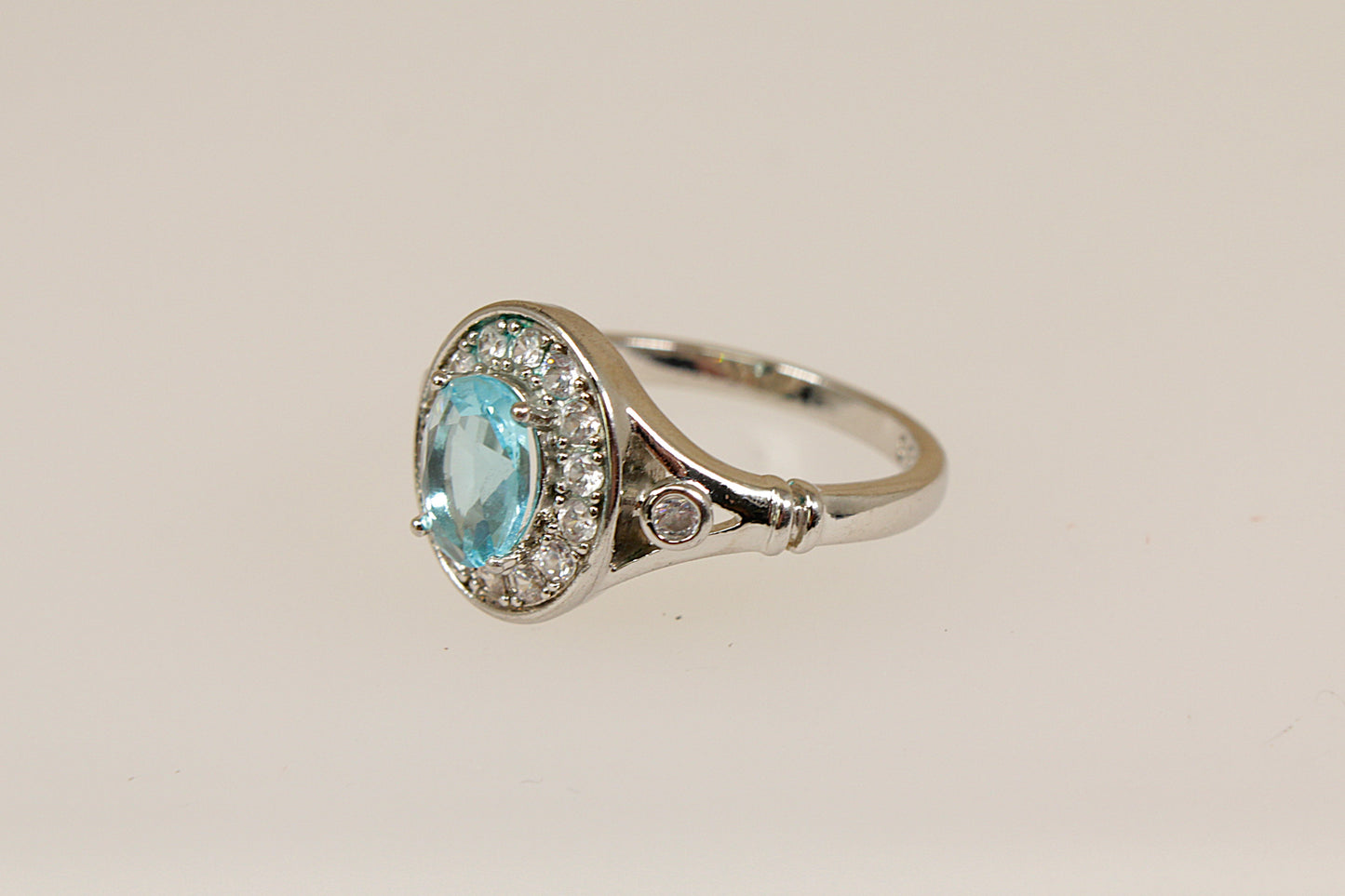 Silver Blue and White Crystal Statement Ring