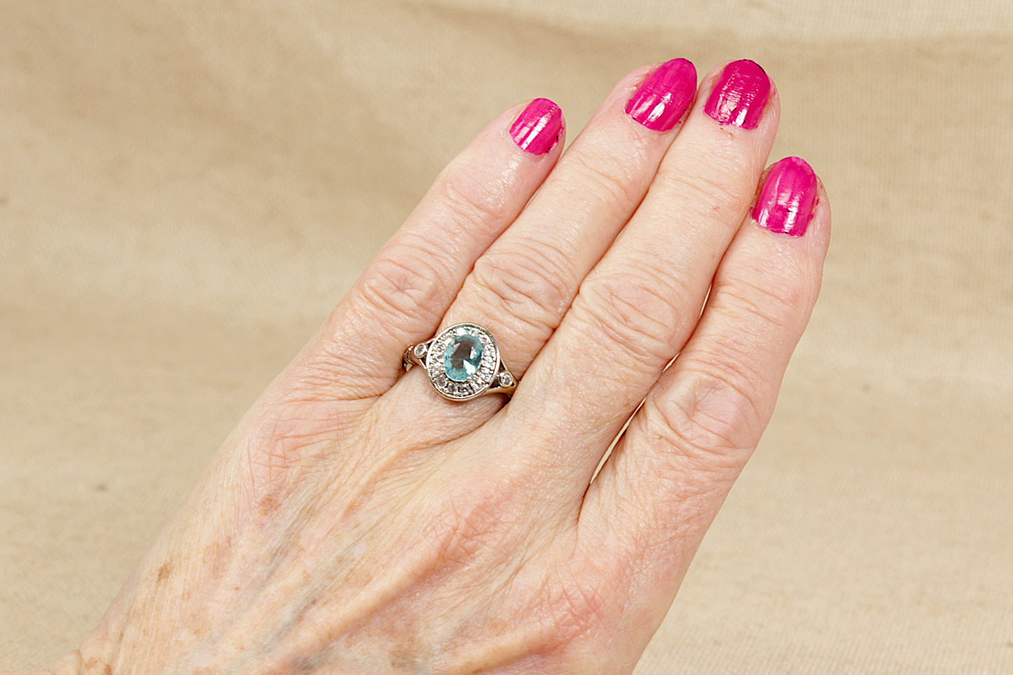 Silver Blue and White Crystal Statement Ring