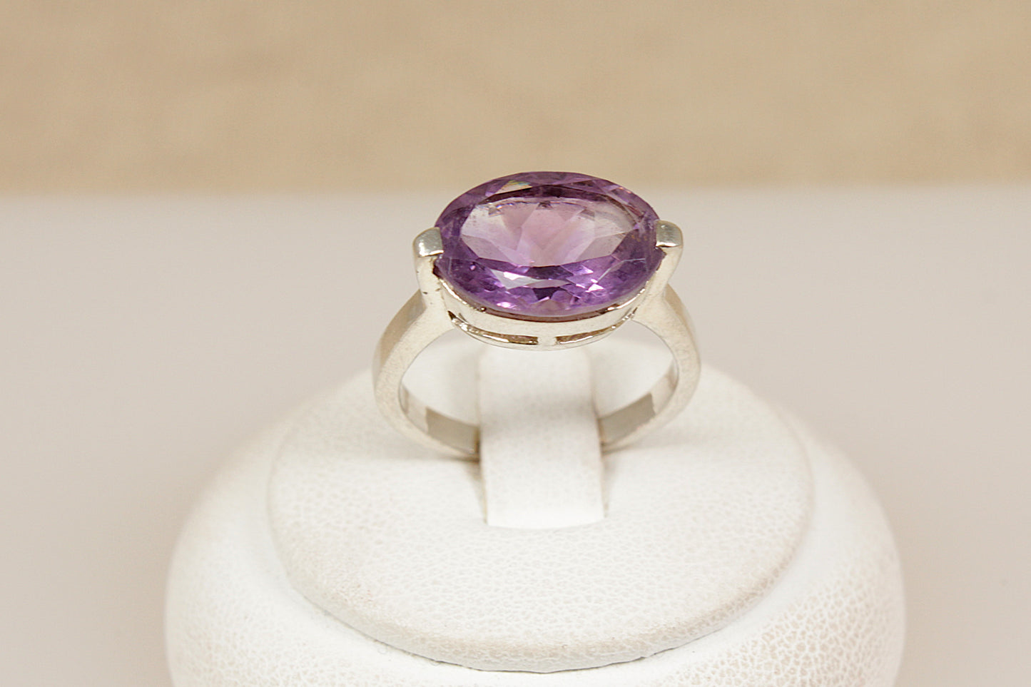 Silver Amethyst Solitaire ‘Elipse’ Ring