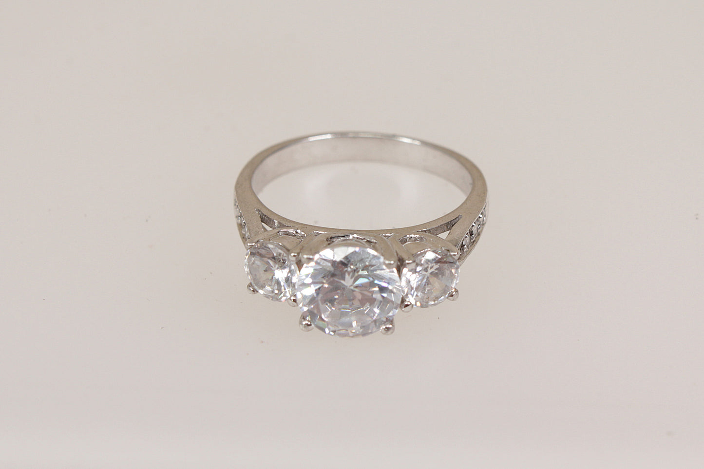 Silver CZ Trilogy Statement Ring