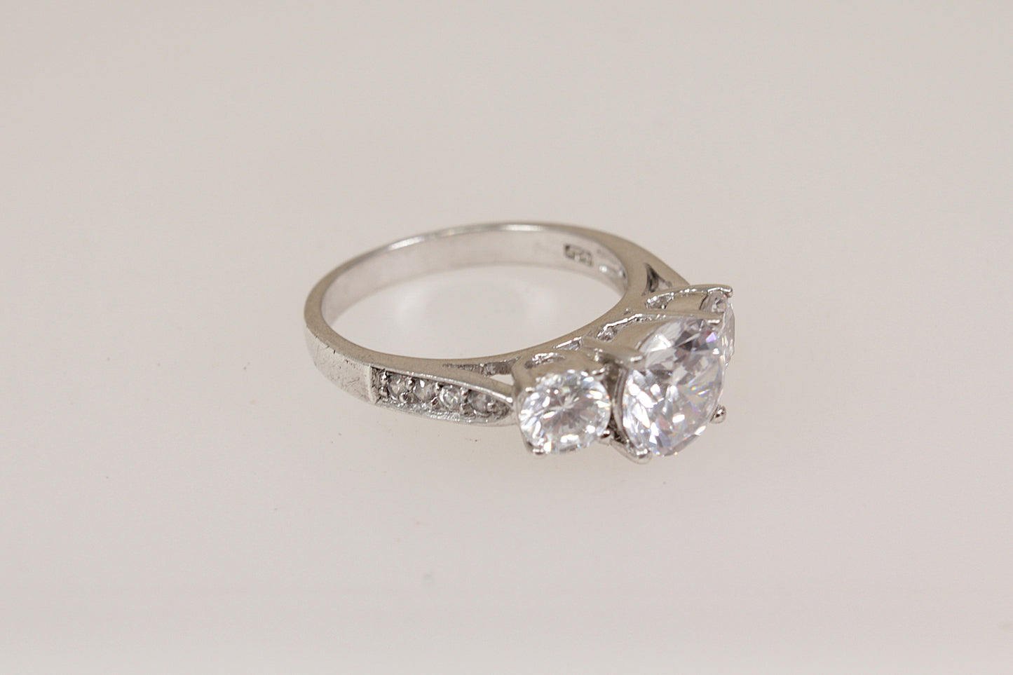Silver CZ Trilogy Statement Ring
