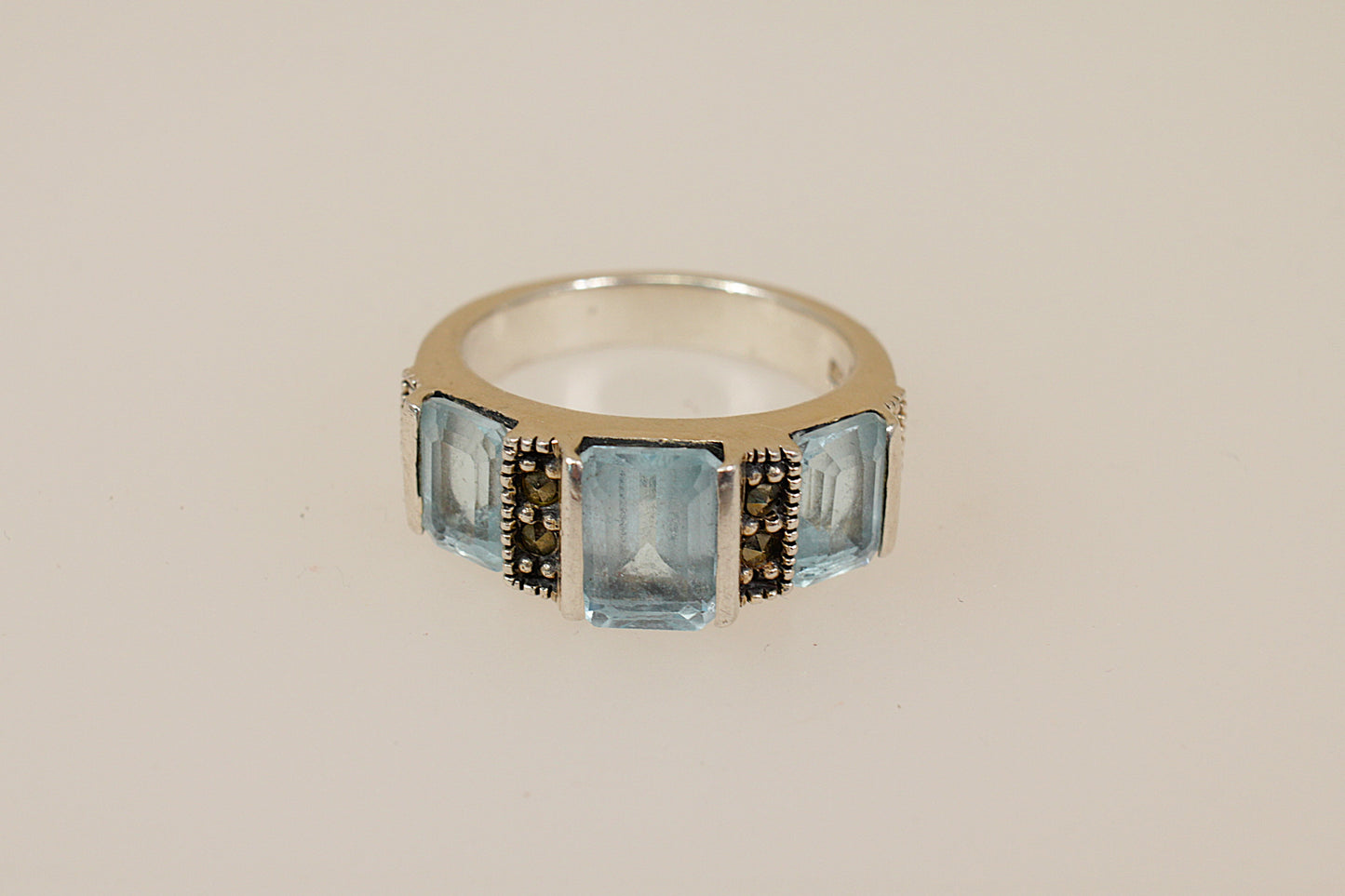 Silver Topaz and Marcasite Trilogy Ring