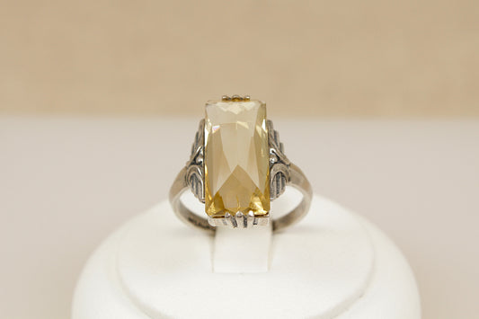 Silver Art Deco Lemon Citrine Ring