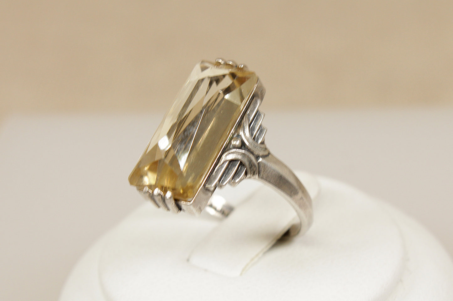 Silver Art Deco Lemon Citrine Ring