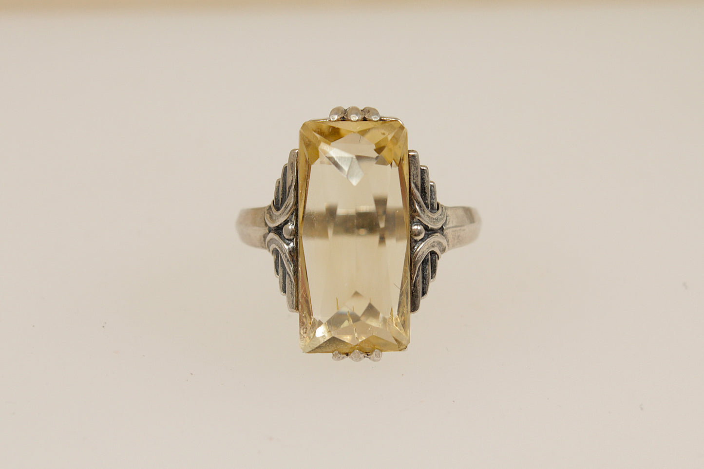 Silver Art Deco Lemon Citrine Ring