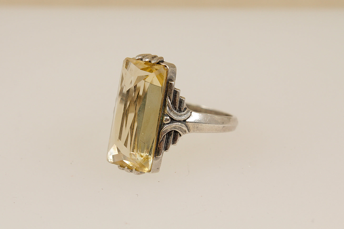 Silver Art Deco Lemon Citrine Ring