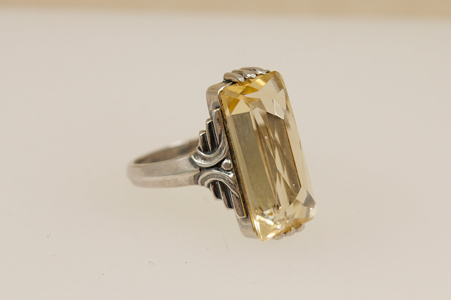 Silver Art Deco Lemon Citrine Ring