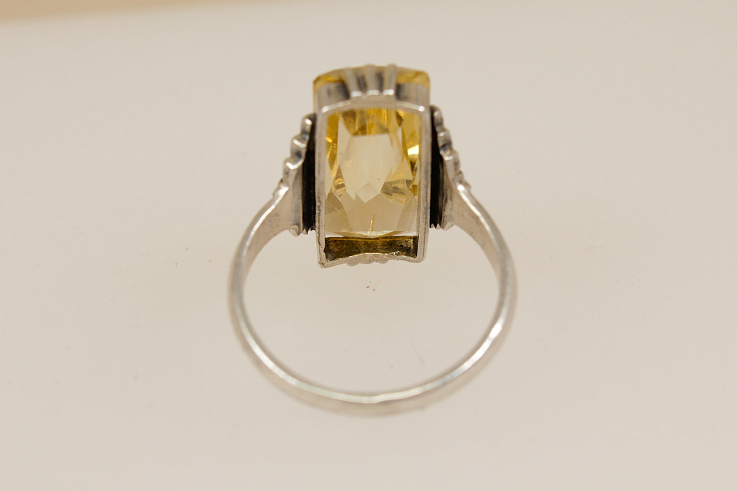 Silver Art Deco Lemon Citrine Ring