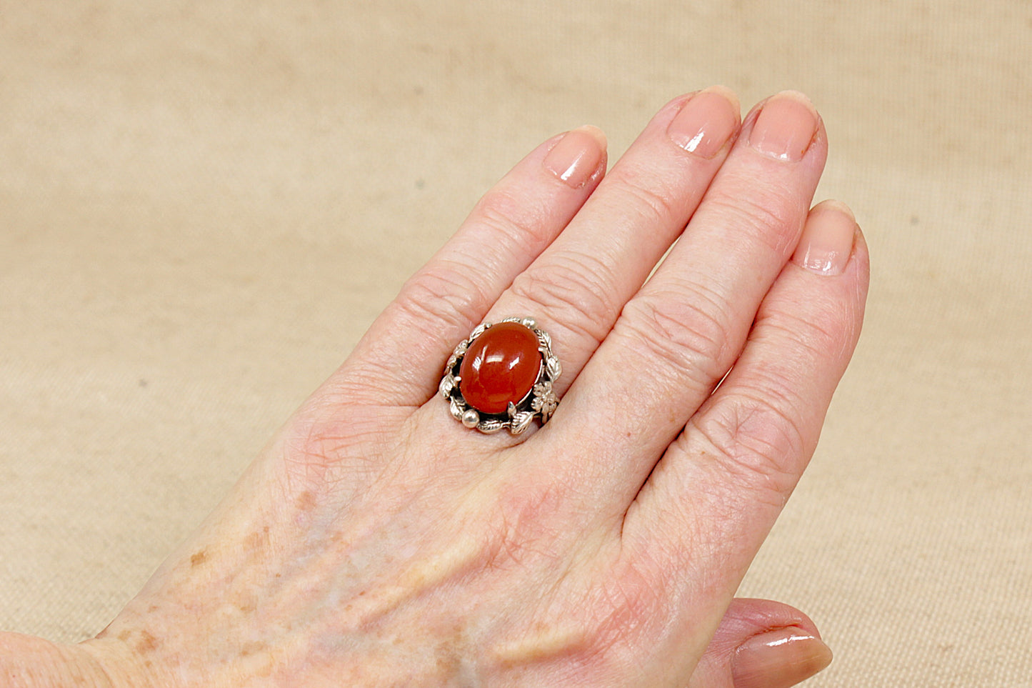 Vintage Silver Arts and Crafts Carnelian Ring