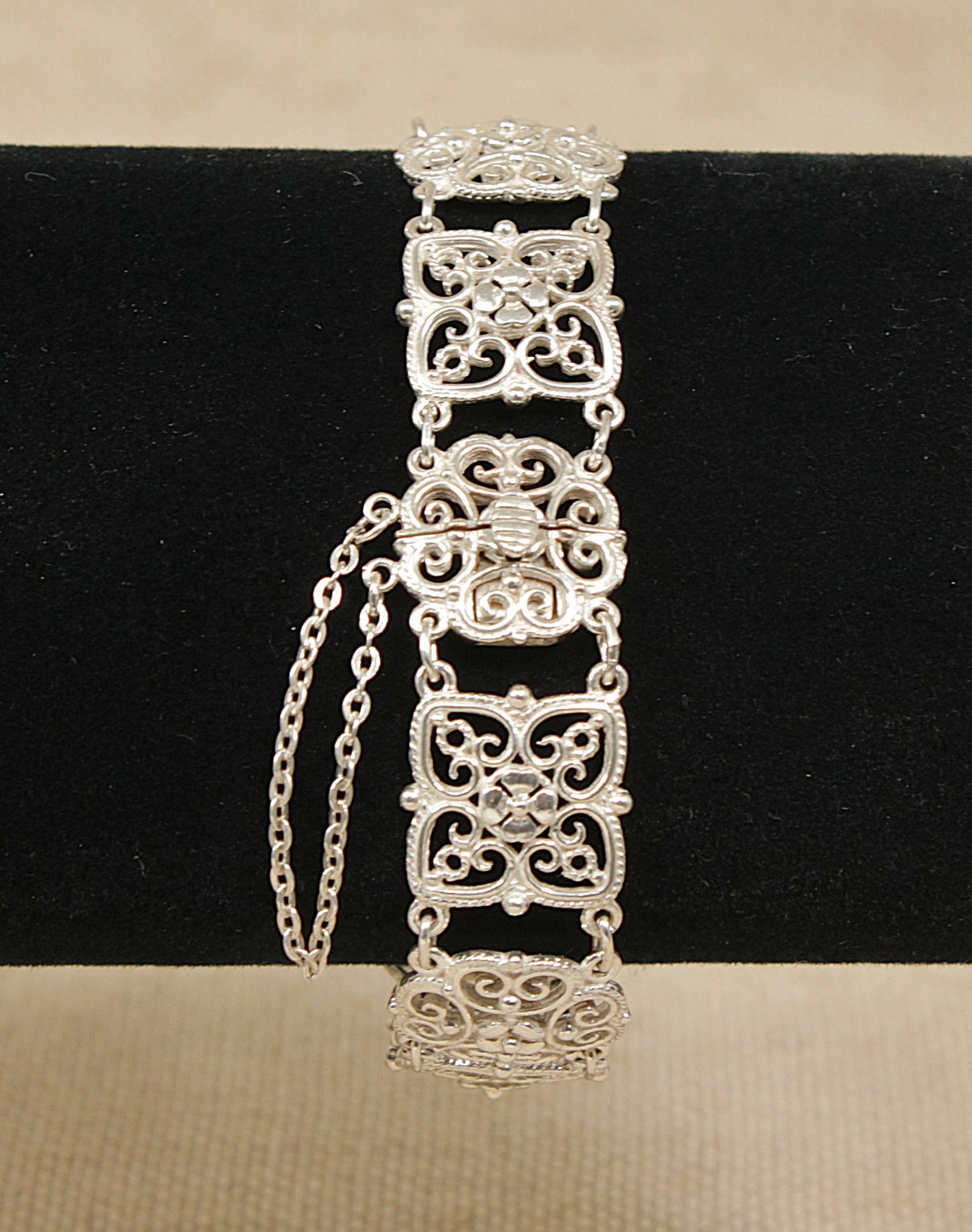 Edwardian Silver Gothic Revival Link Bracelet