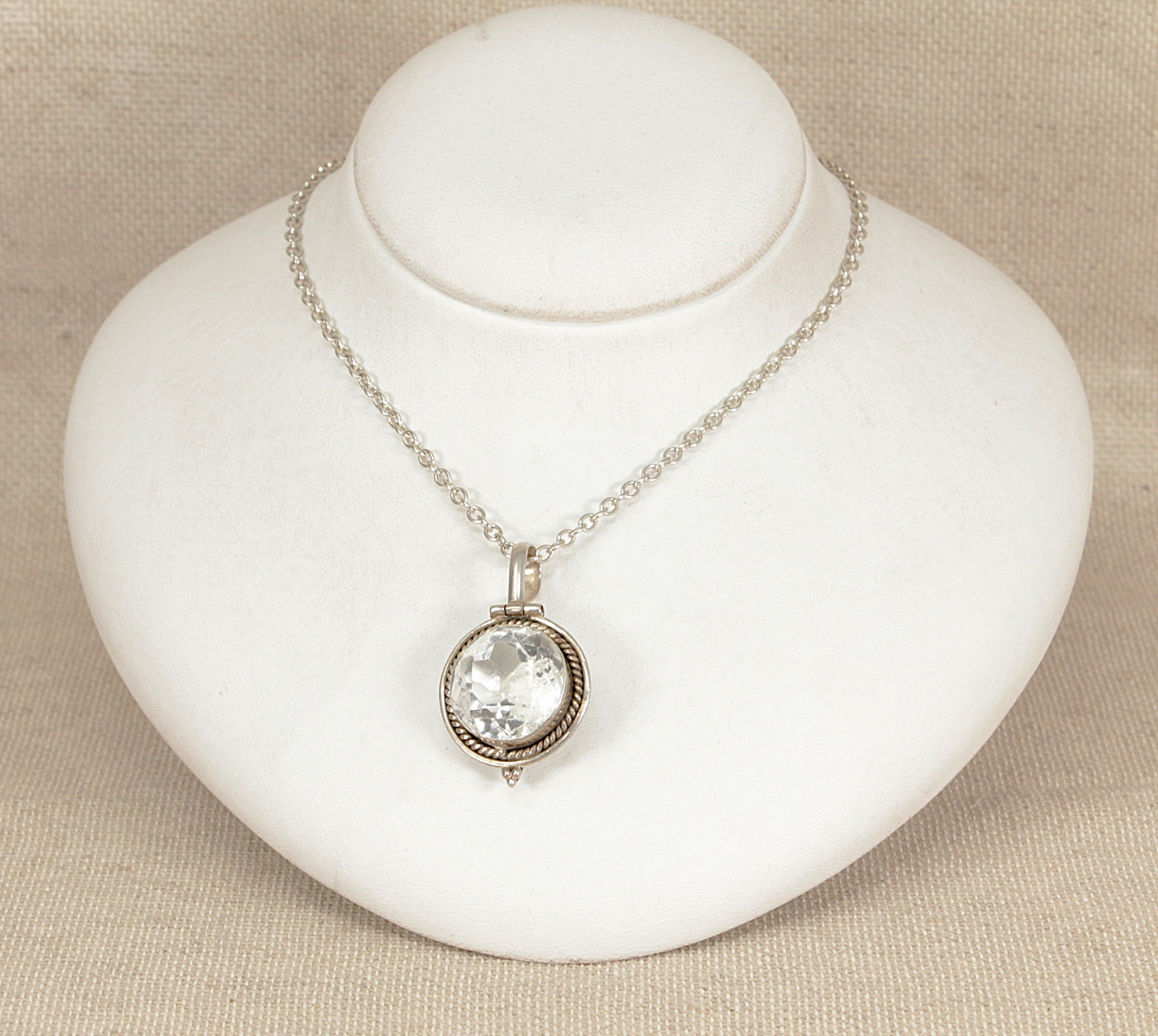 Art Deco Silver Rock Crystal Pendant Necklace