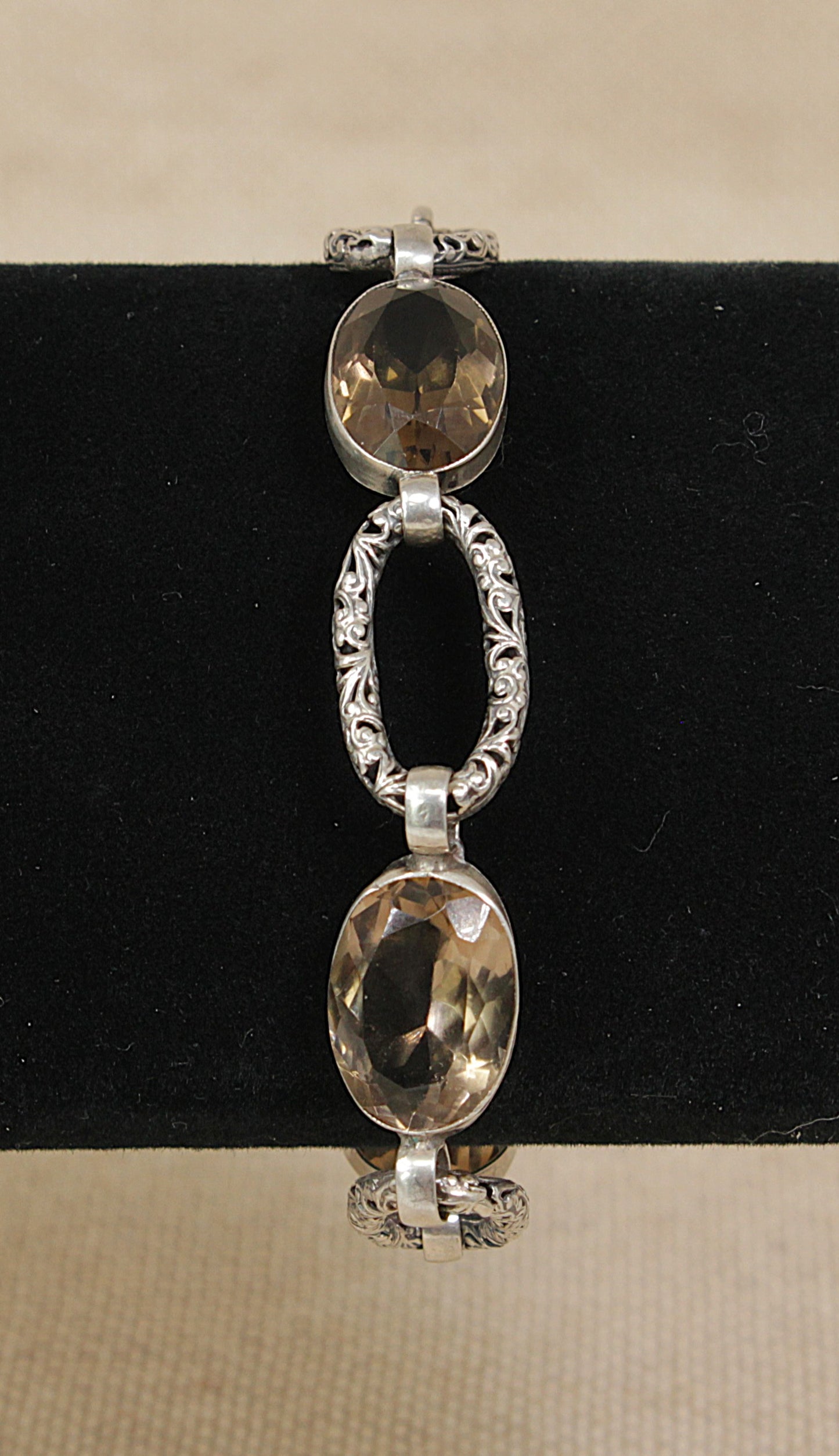 Superb Vintage Silver & Smokey Citrine Bracelet – 7 ¼"