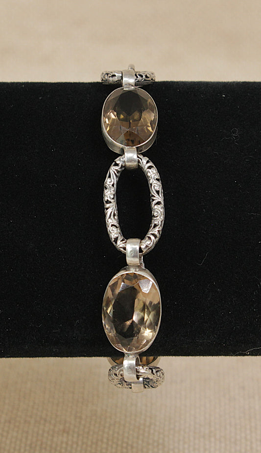Superb Vintage Silver & Smokey Citrine Bracelet – 7 ¼"
