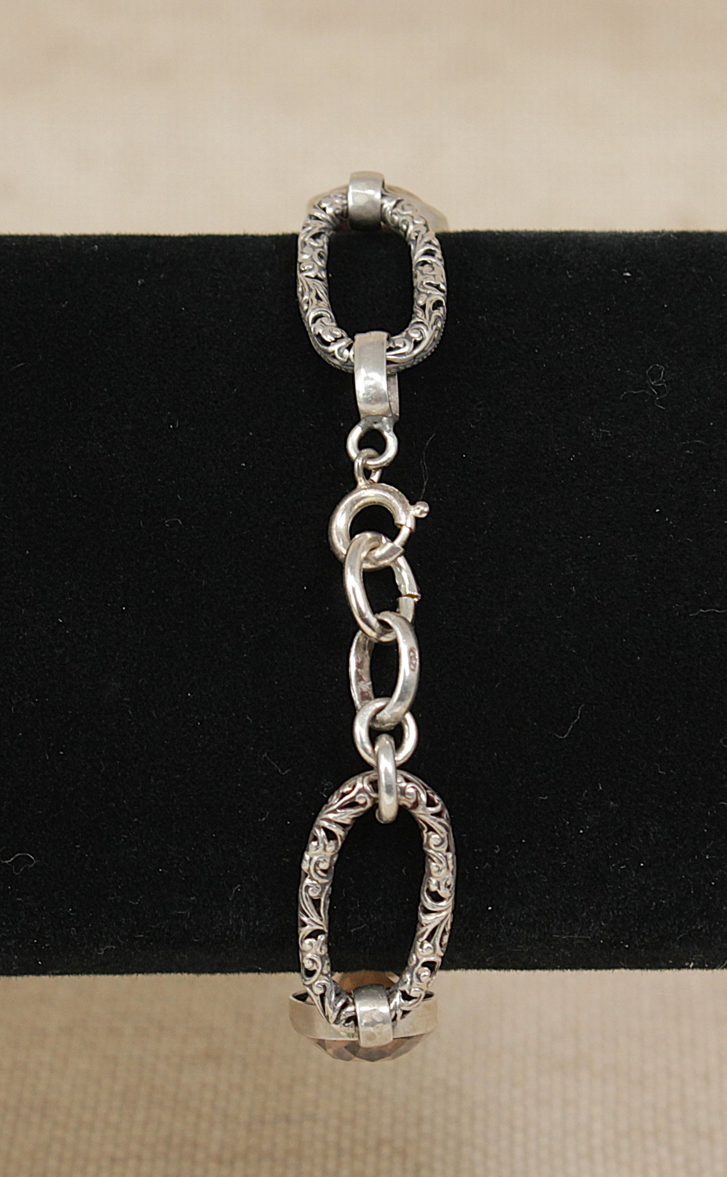 Superb Vintage Silver & Smokey Citrine Bracelet – 7 ¼"