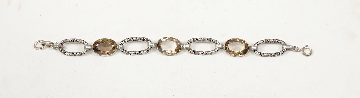 Superb Vintage Silver & Smokey Citrine Bracelet – 7 ¼"