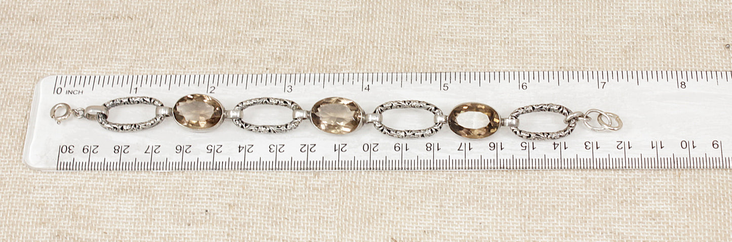 Superb Vintage Silver & Smokey Citrine Bracelet – 7 ¼"