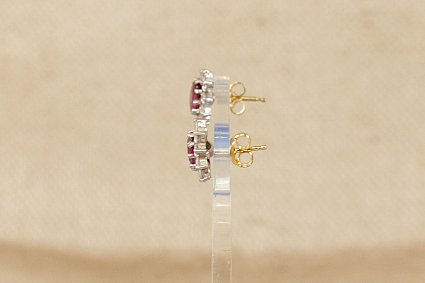 9ct Gold Almandine Garnet and CZ Stud Earrings