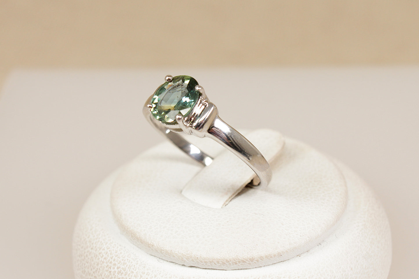 9ct White Gold and Green Sapphire Solitaire Ring