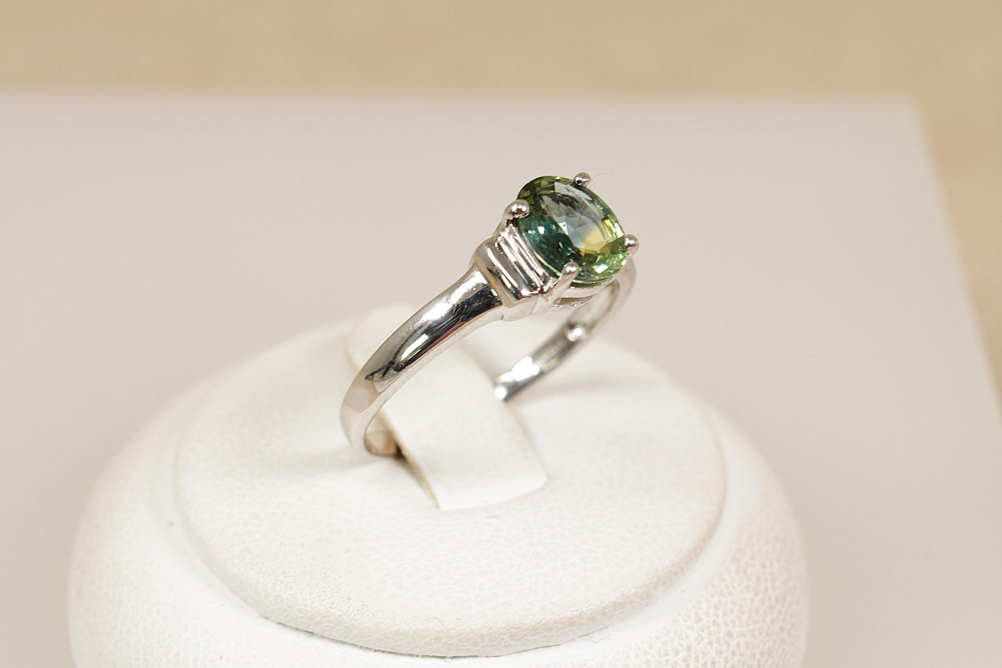 9ct White Gold and Green Sapphire Solitaire Ring