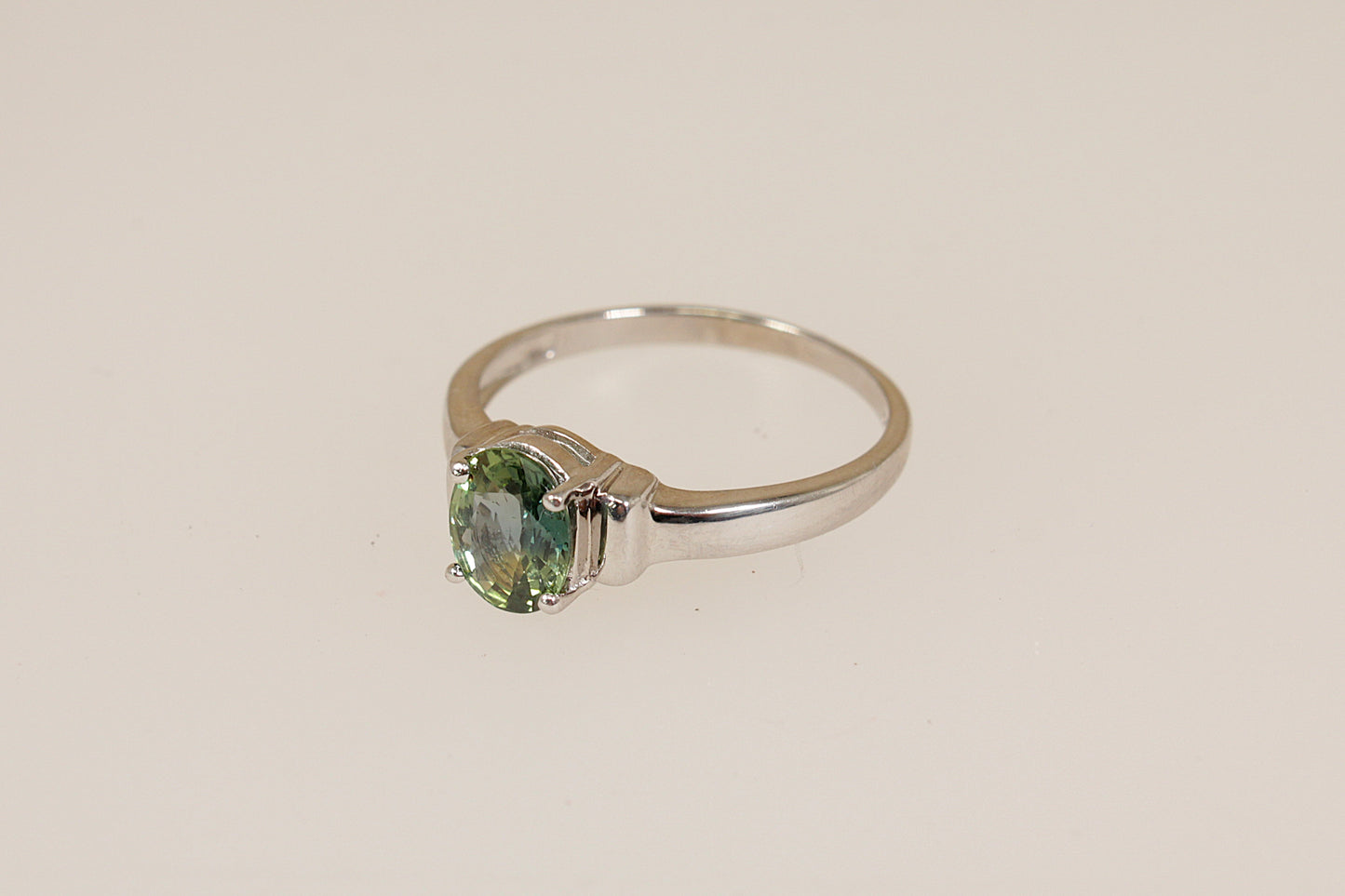 9ct White Gold and Green Sapphire Solitaire Ring