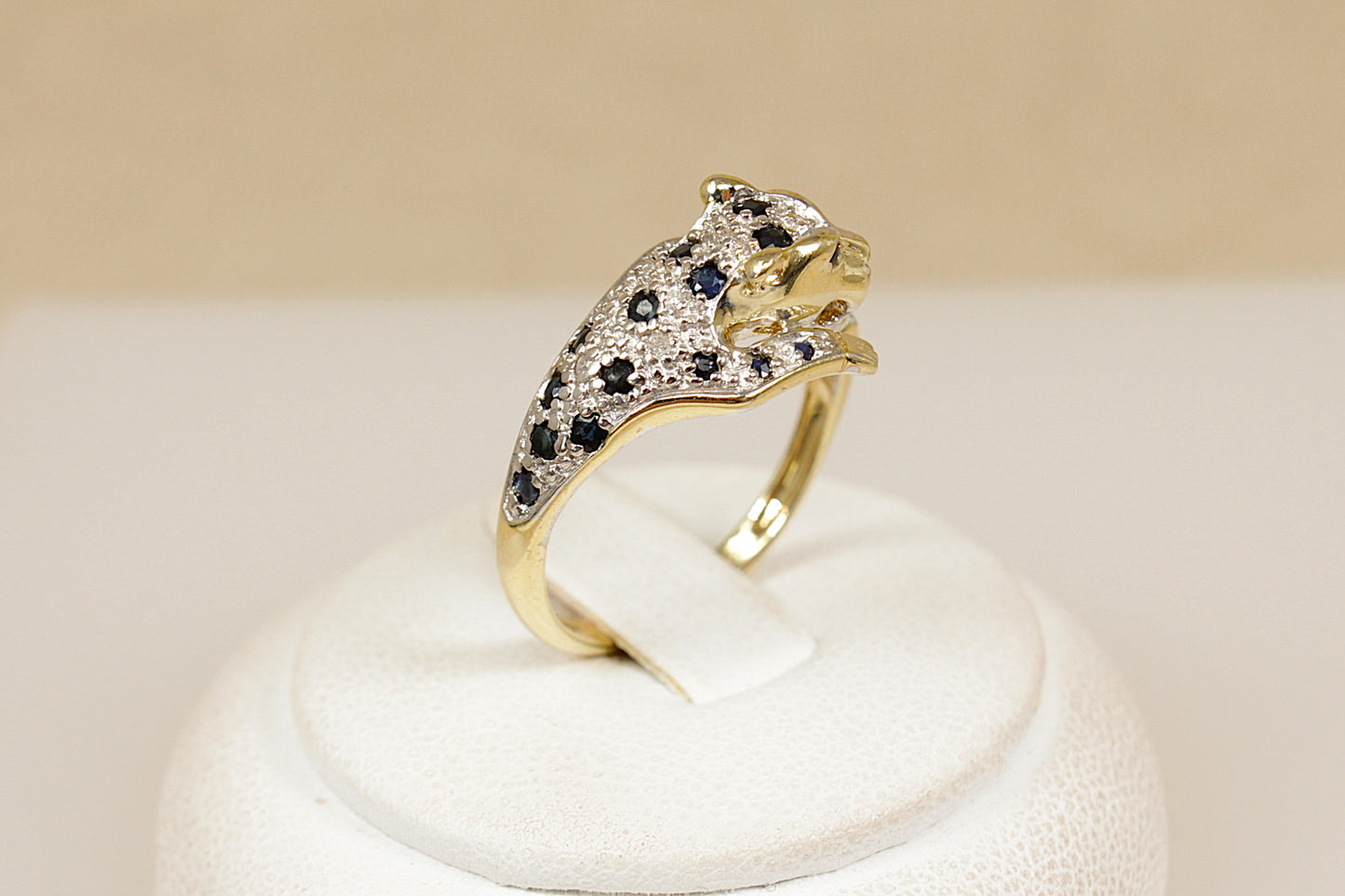 9ct Gold Sapphire and Diamond Leopard Ring