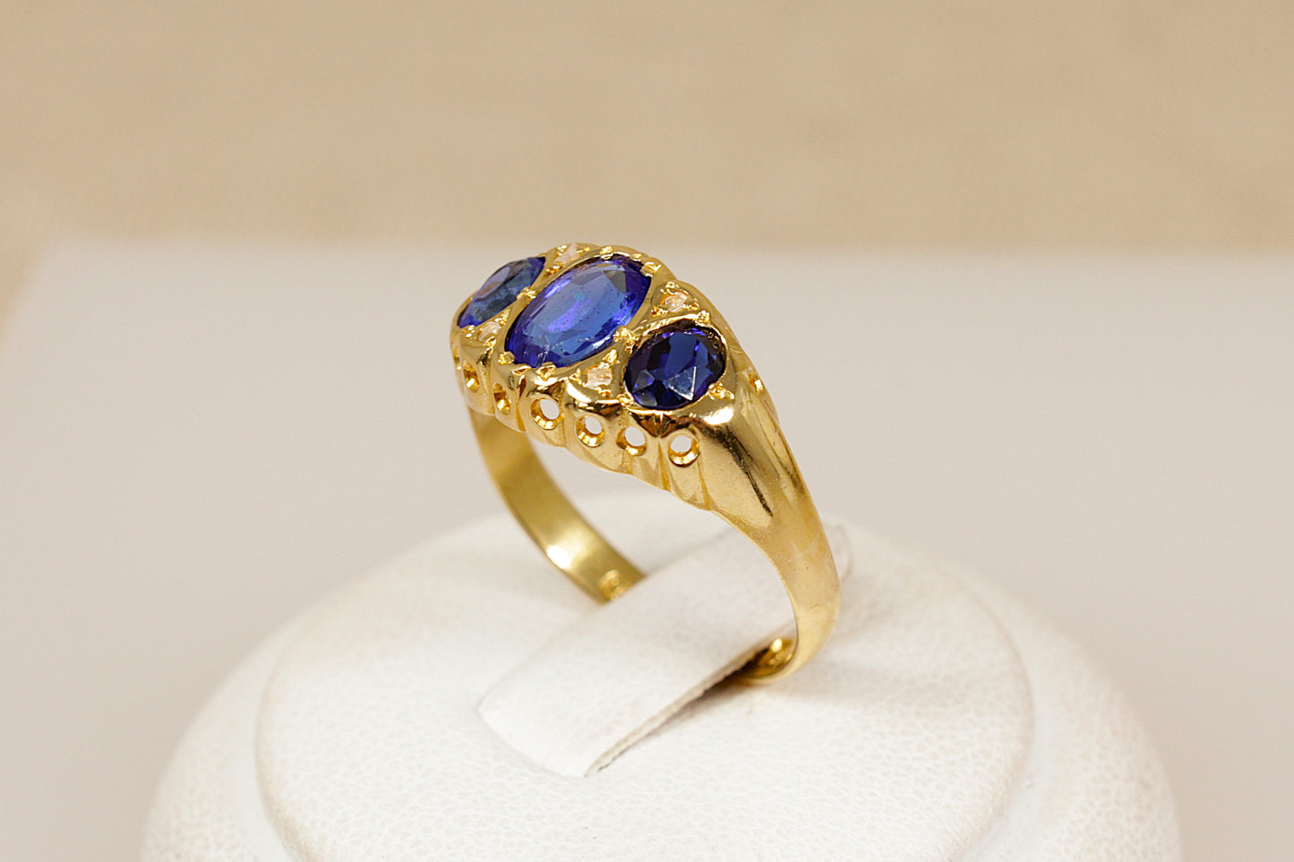 Edwardian 18ct Gold Blue Paste and Topaz Trilogy Ring