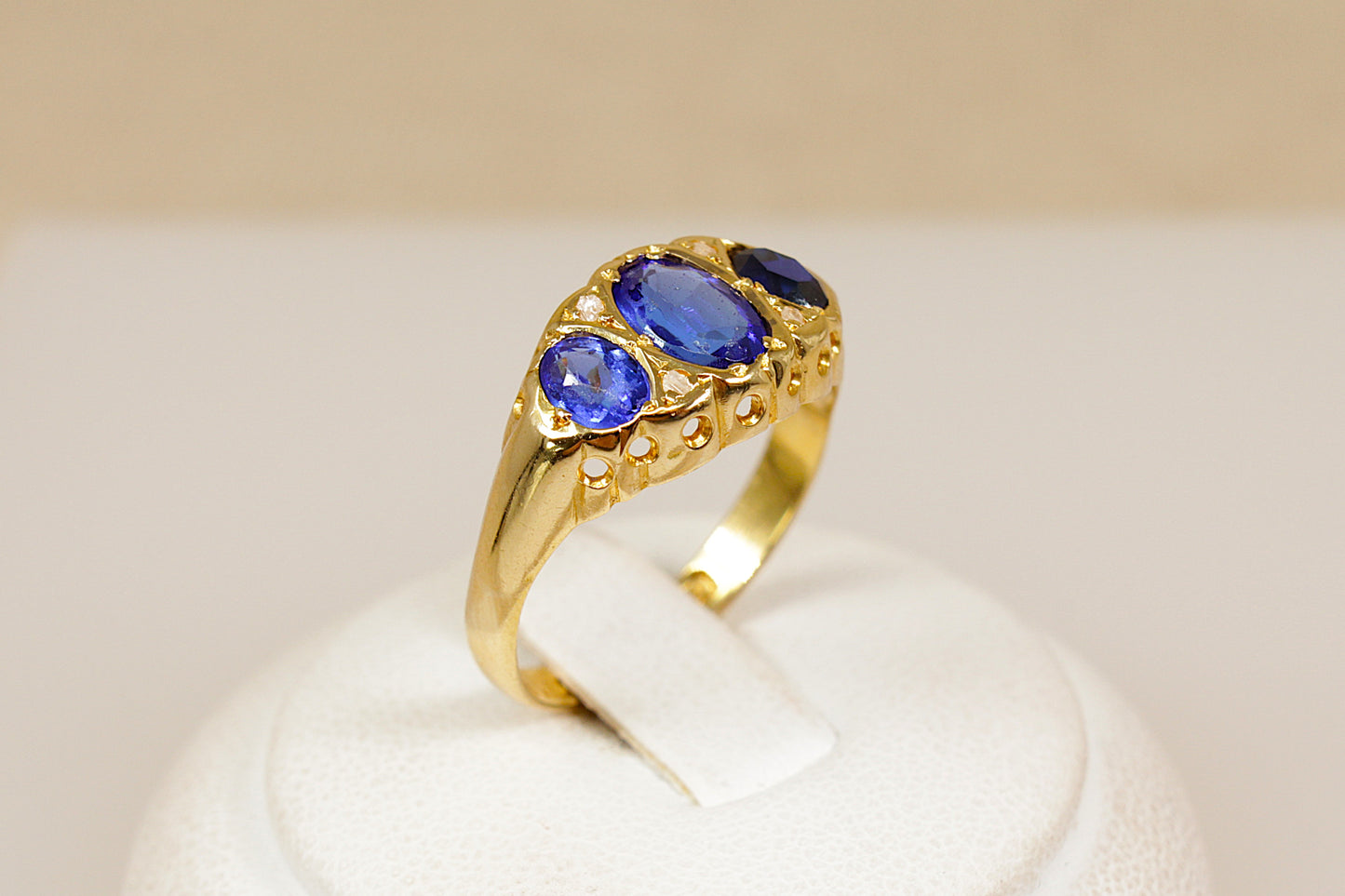 Edwardian 18ct Gold Blue Paste and Topaz Trilogy Ring