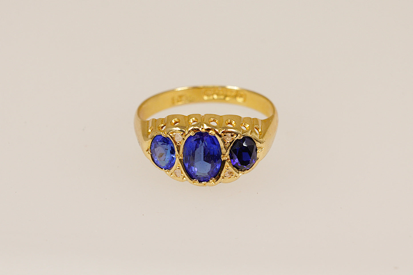Edwardian 18ct Gold Blue Paste and Topaz Trilogy Ring