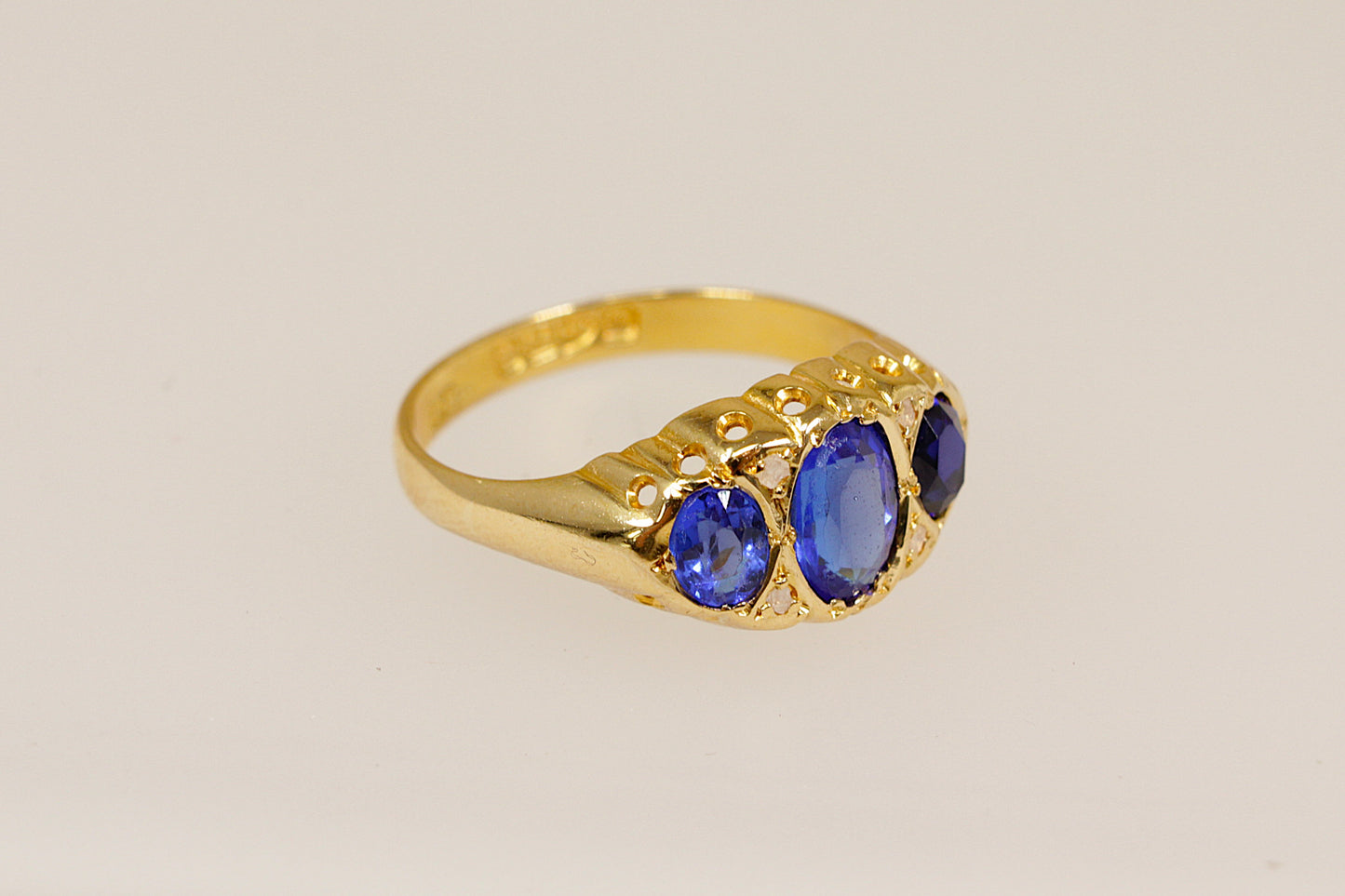 Edwardian 18ct Gold Blue Paste and Topaz Trilogy Ring
