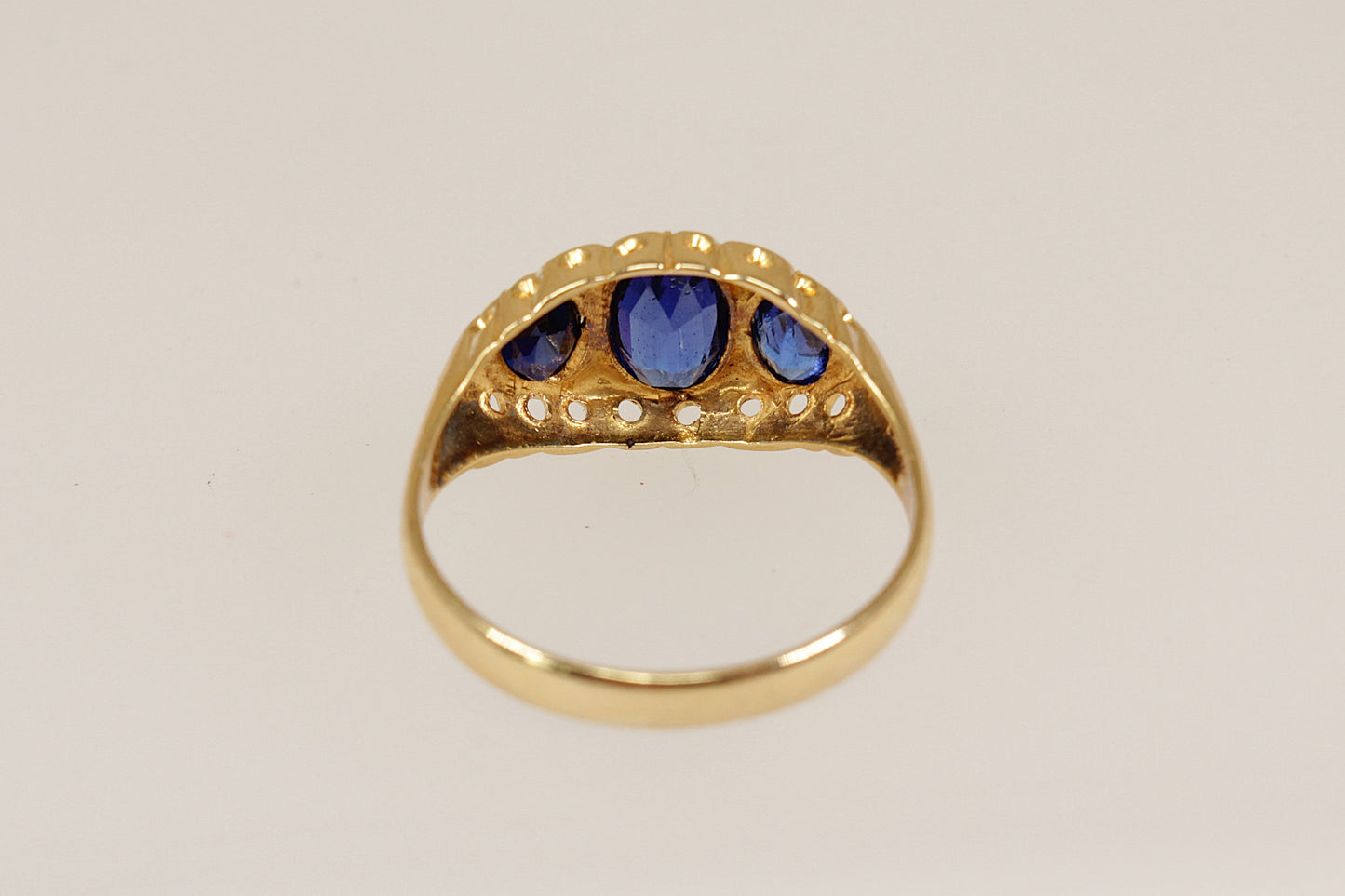 Edwardian 18ct Gold Blue Paste and Topaz Trilogy Ring