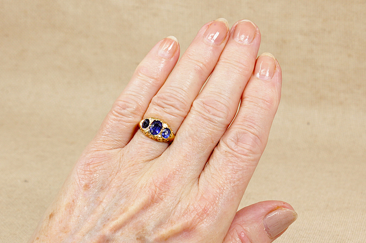 Edwardian 18ct Gold Blue Paste and Topaz Trilogy Ring