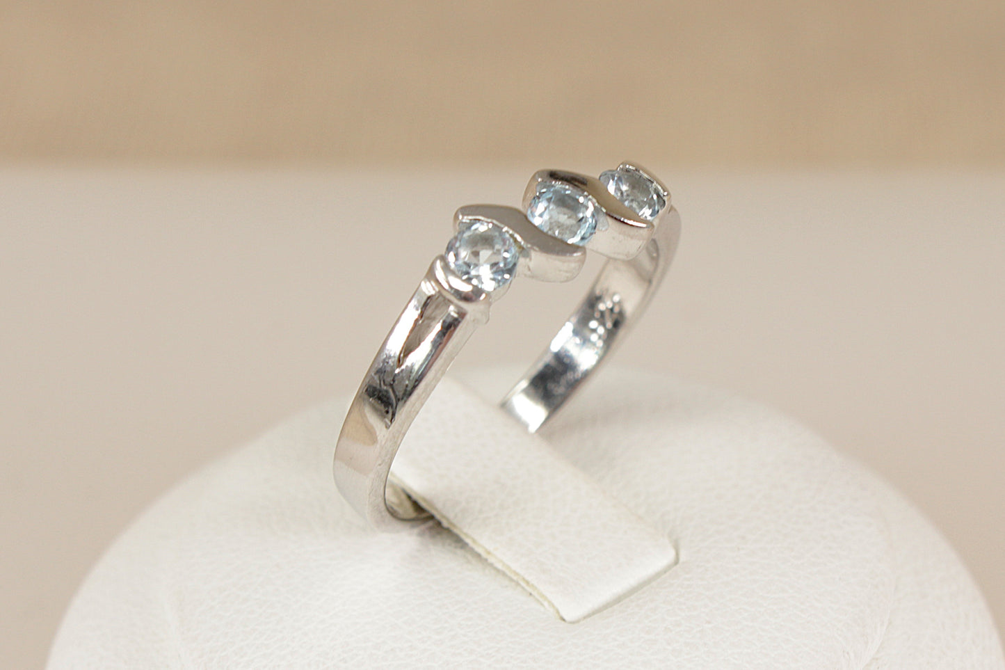 Silver Blue Topaz Trilogy Ring