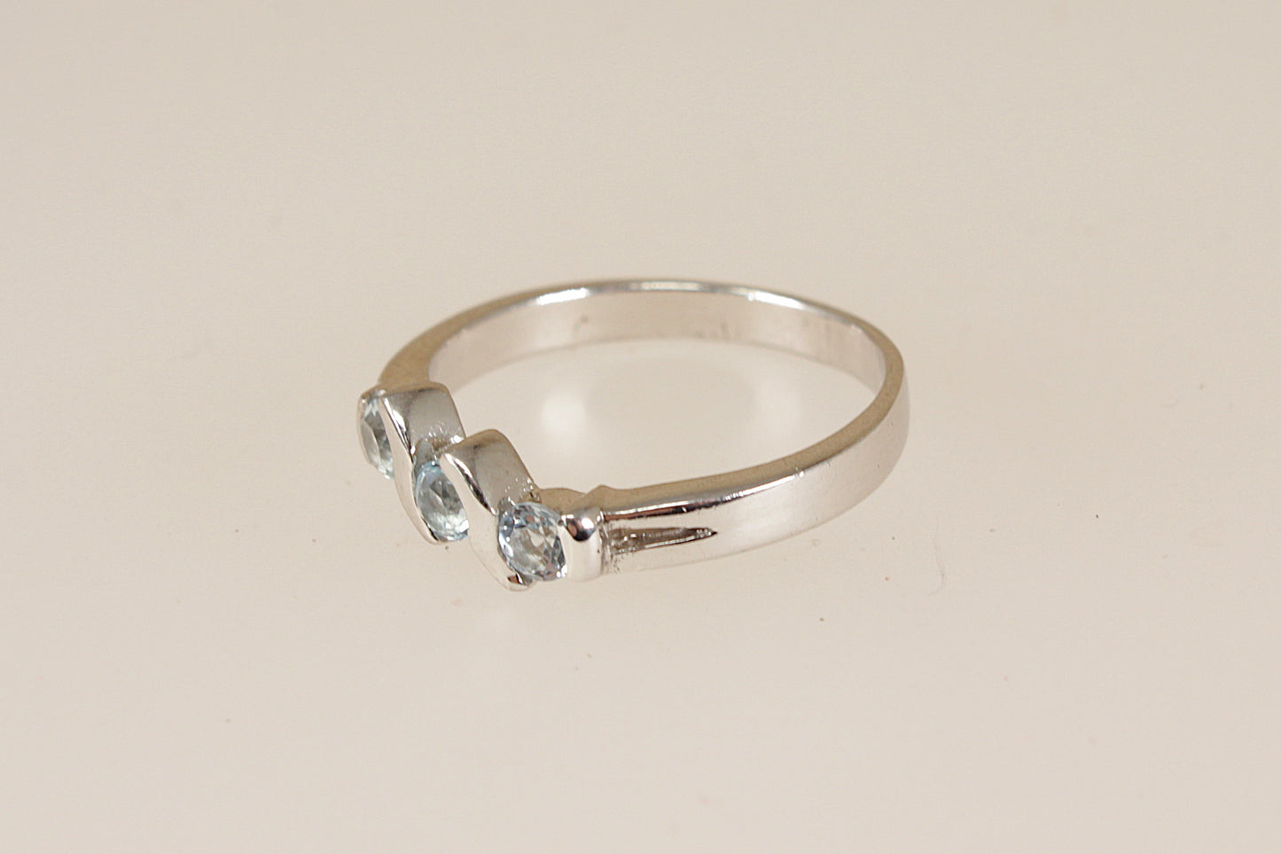 Silver Blue Topaz Trilogy Ring