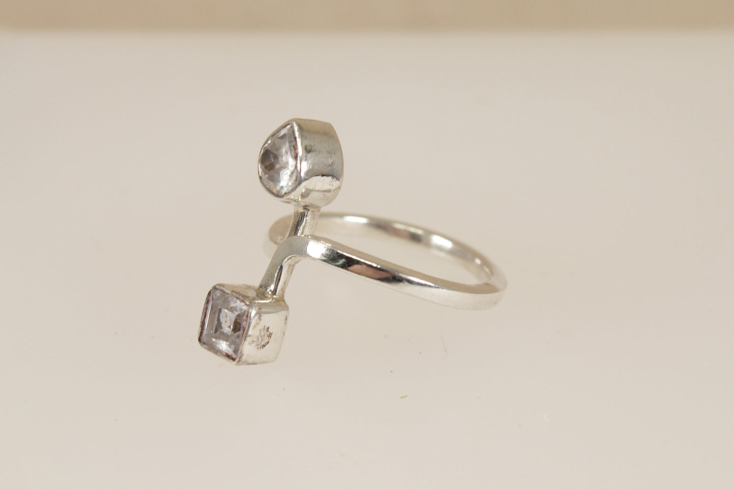Silver Crystal Duo Ring