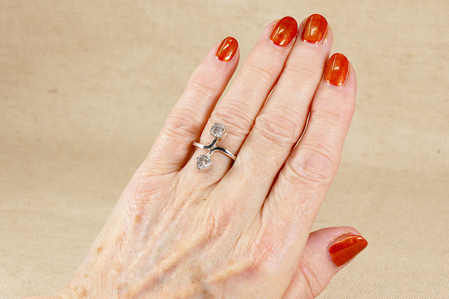 Silver Crystal Duo Ring