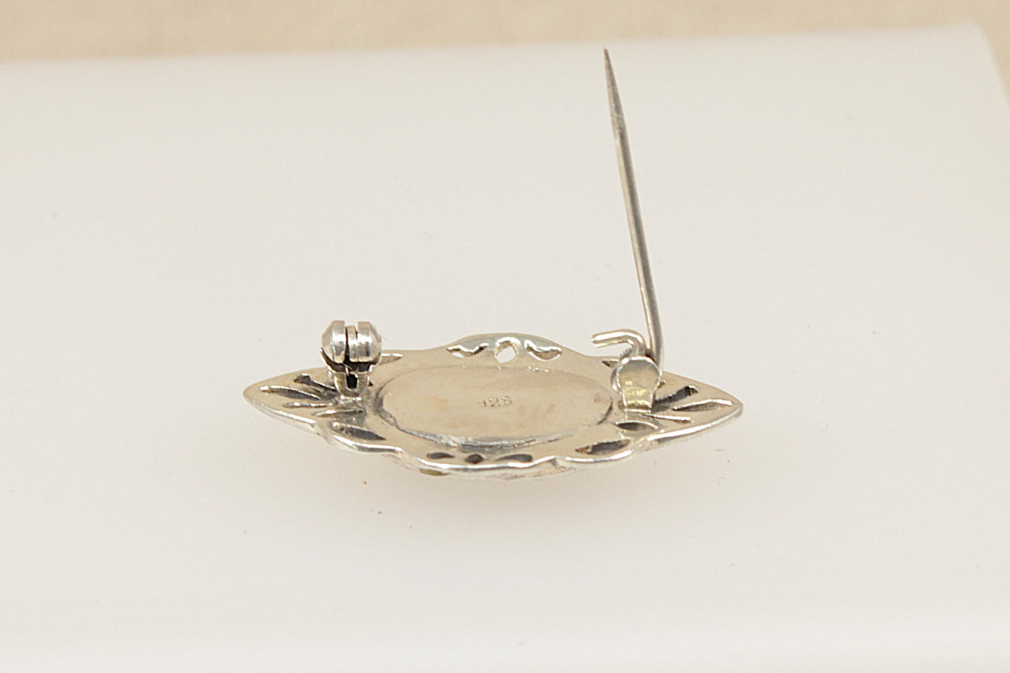 Vintage Silver Onyx Brooch