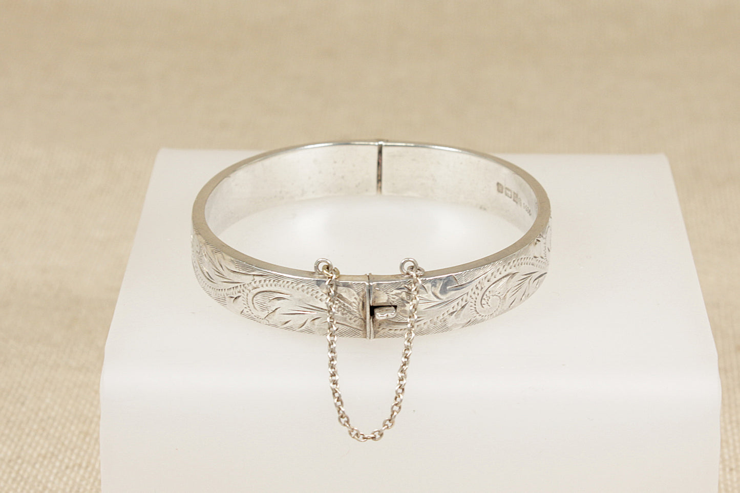 Vintage Silver Fully Etched Hinged Bangle