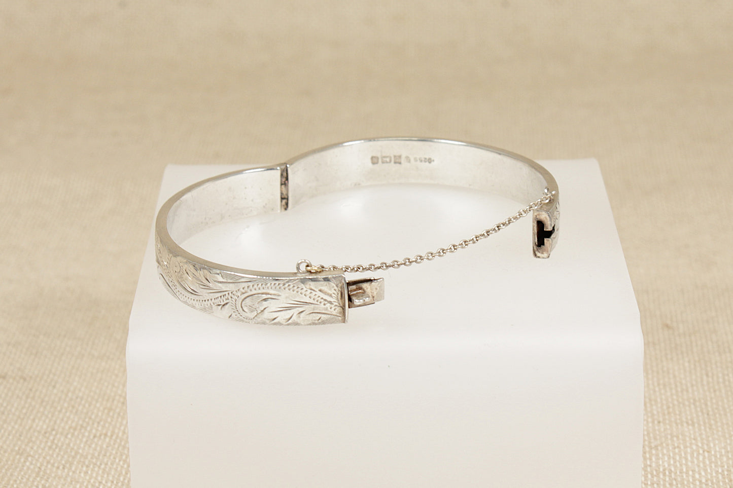 Vintage Silver Fully Etched Hinged Bangle