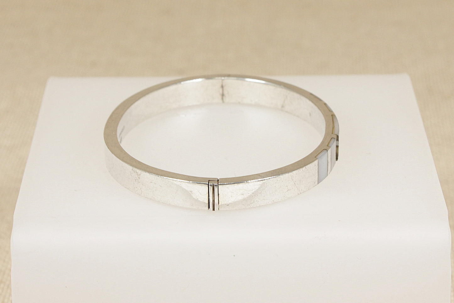 Silver & Mother of Pearl Hinged Bangle
