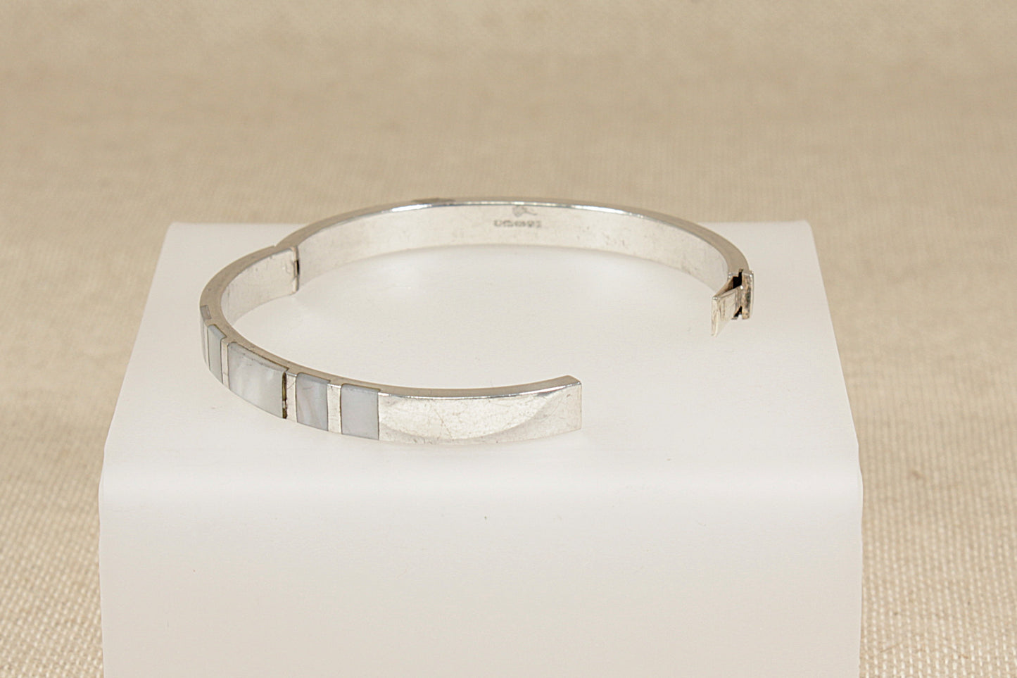 Silver & Mother of Pearl Hinged Bangle