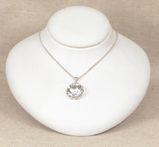 Vintage Silver Rock Crystal Pendant Necklace