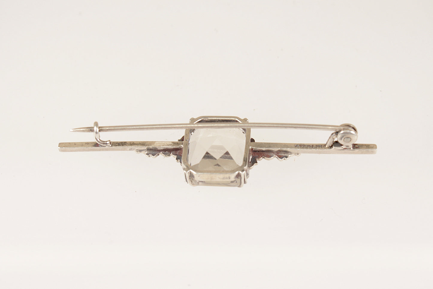Edwardian Silver Rock Crystal Bar Brooch