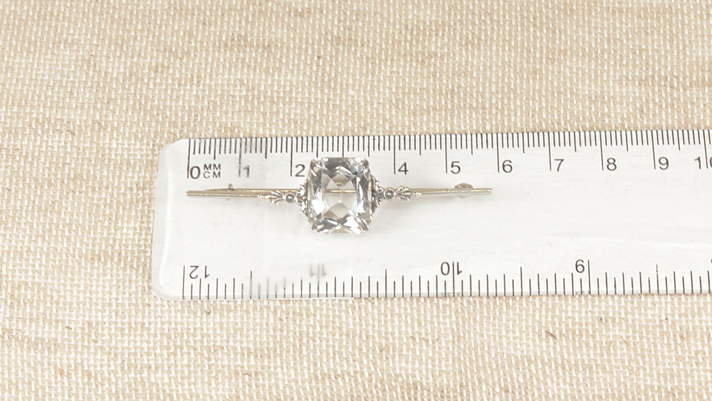 Edwardian Silver Rock Crystal Bar Brooch